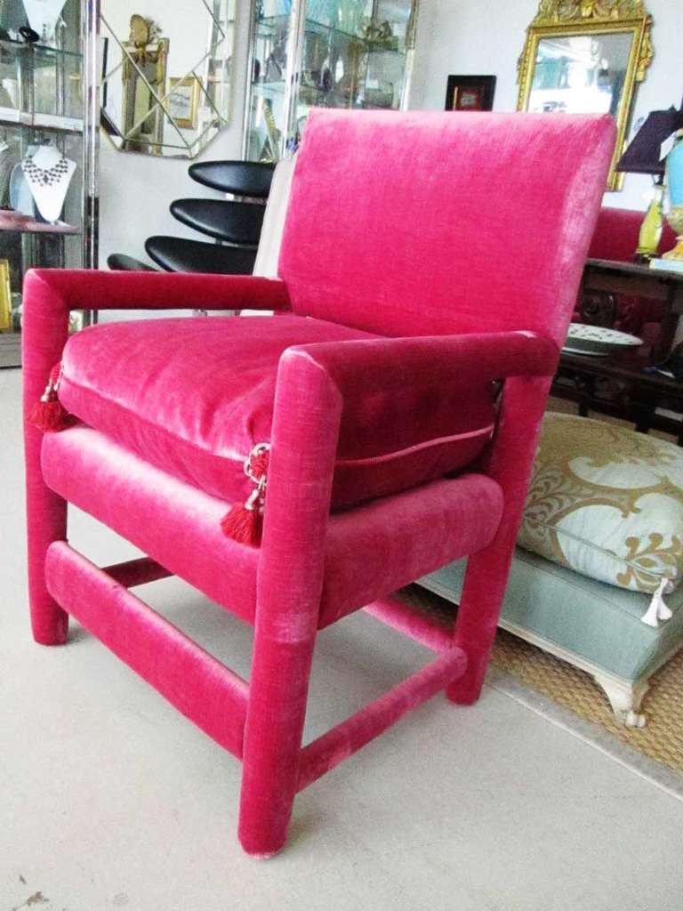 Pair of Fuschia Velvet Chairs In Excellent Condition In West Palm Beach, FL
