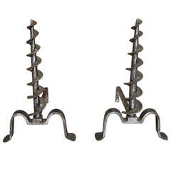 Used Pair of Industrial Steel Drill Bit Andirons