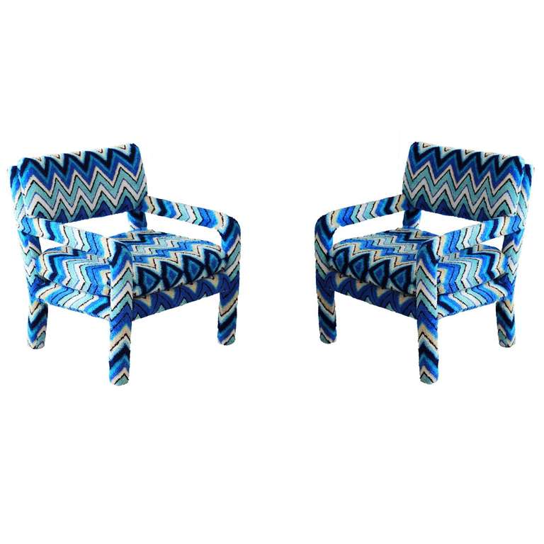 Pair of Vintage Parsons Chairs with Missoni Fabric In Excellent Condition In West Palm Beach, FL