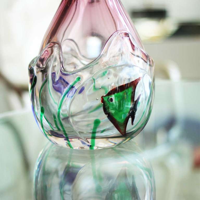 Italian Monumental Barbini  Glass Aquarium Vase For Sale