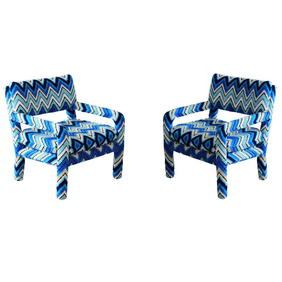 Pair of Vintage Parsons Chairs with Missoni Fabric