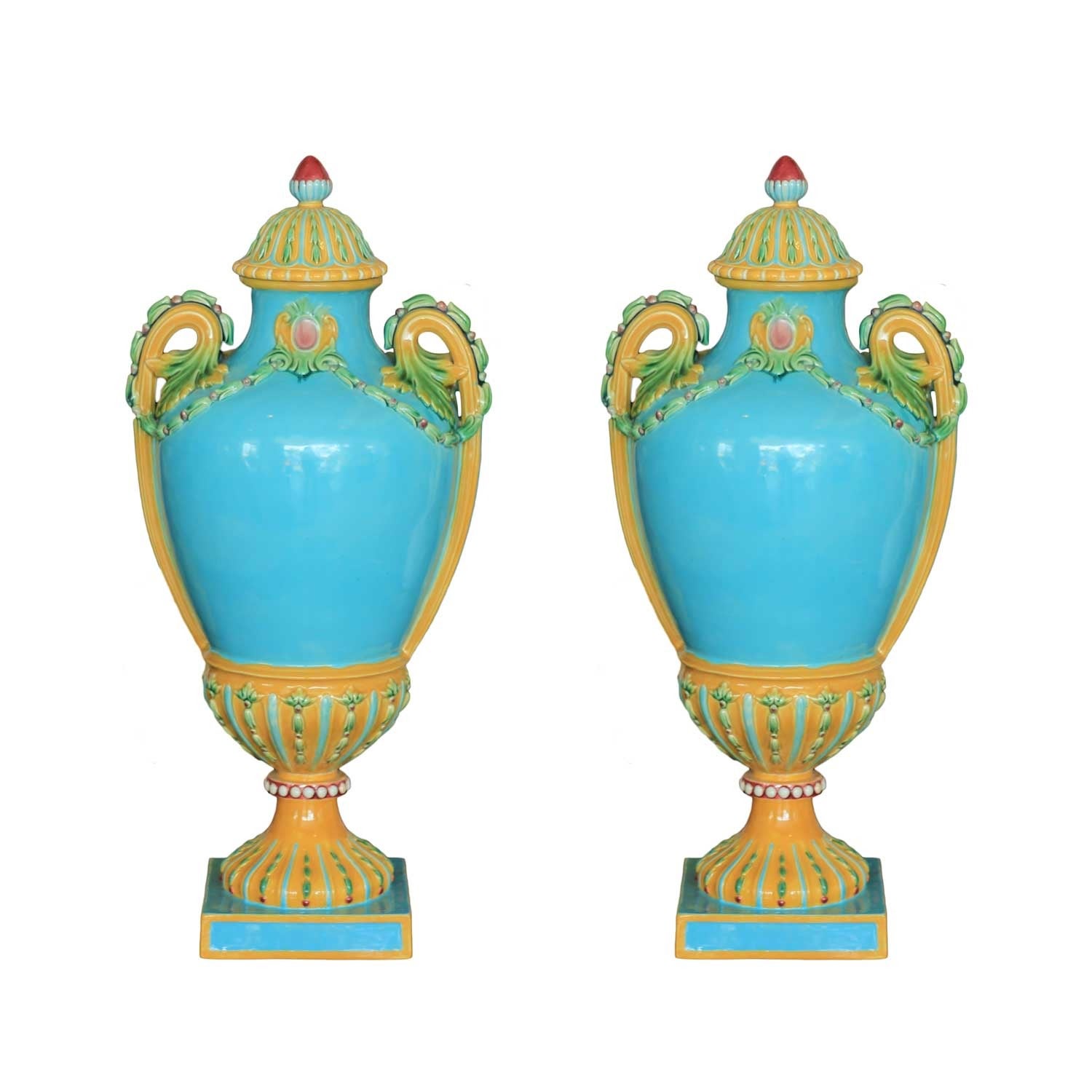 Pair of English Majolica Vases