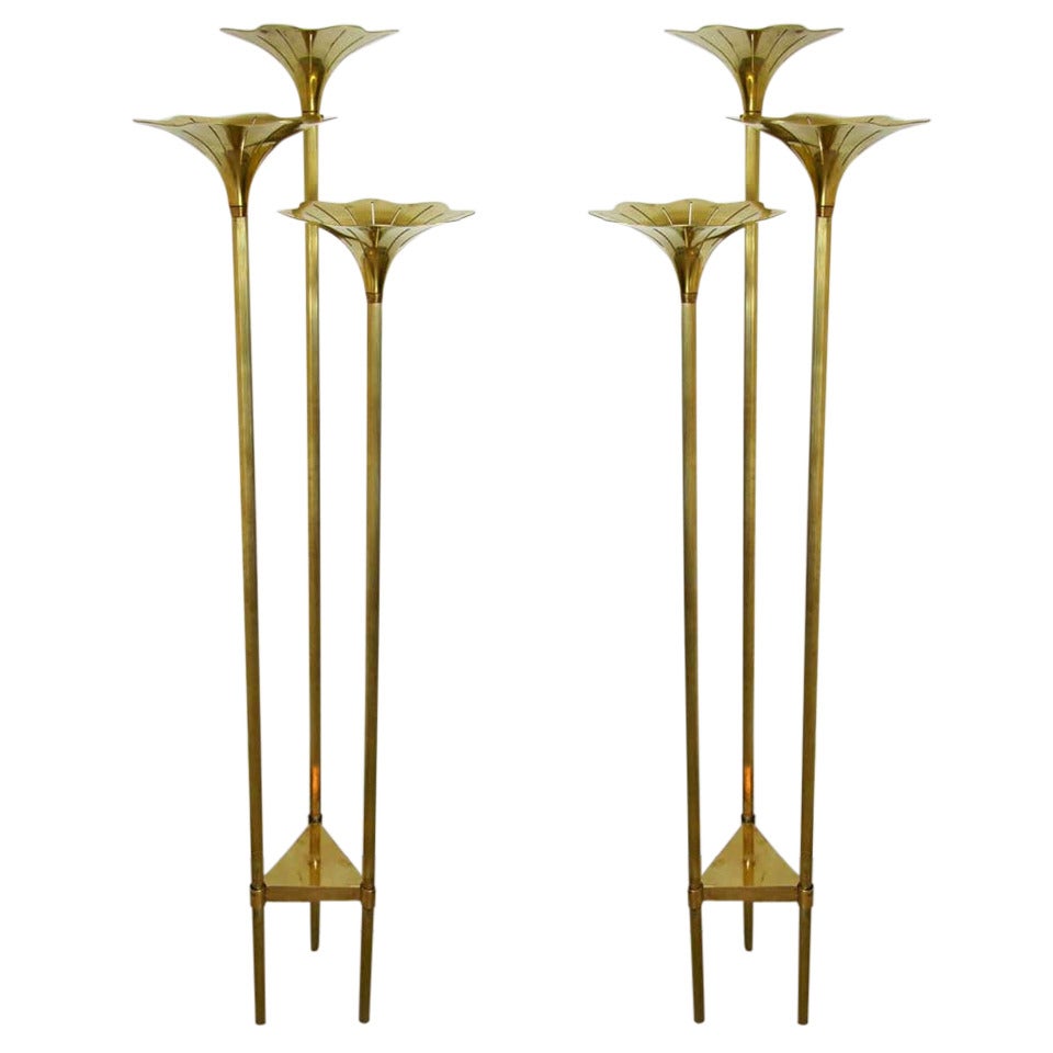 Pair of Brass Italian Standing Floor Lamps For Sale