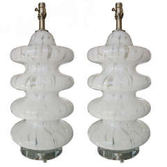 Pair of White Murano Glass Lamps -- Mazzega