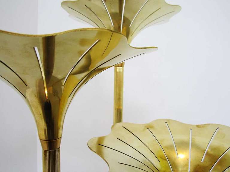 Mid-Century Modern Pair of Brass Italian Standing Floor Lamps For Sale