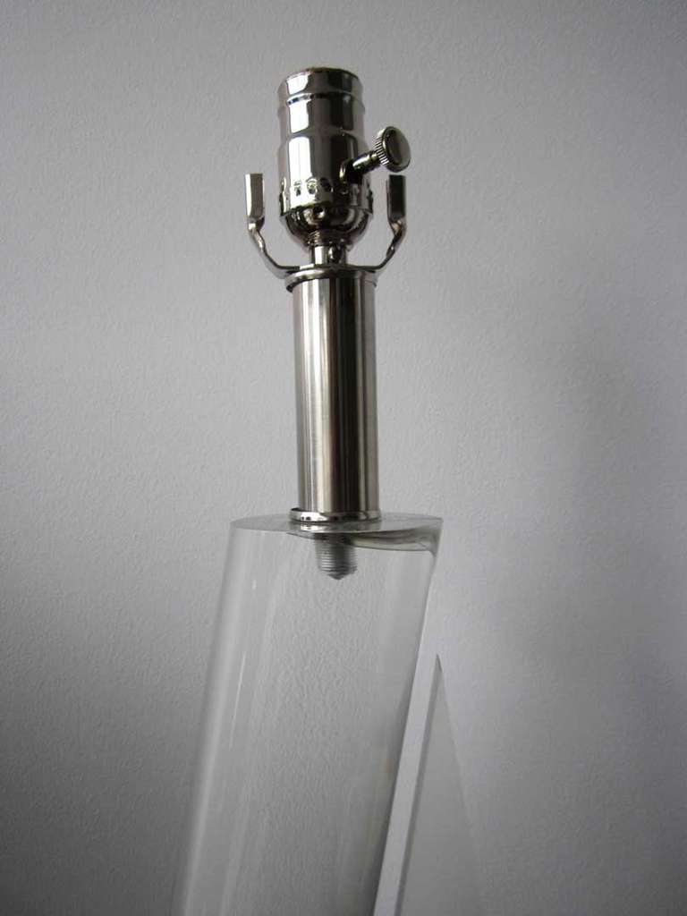 Pair of Triangular Lucite Lamps