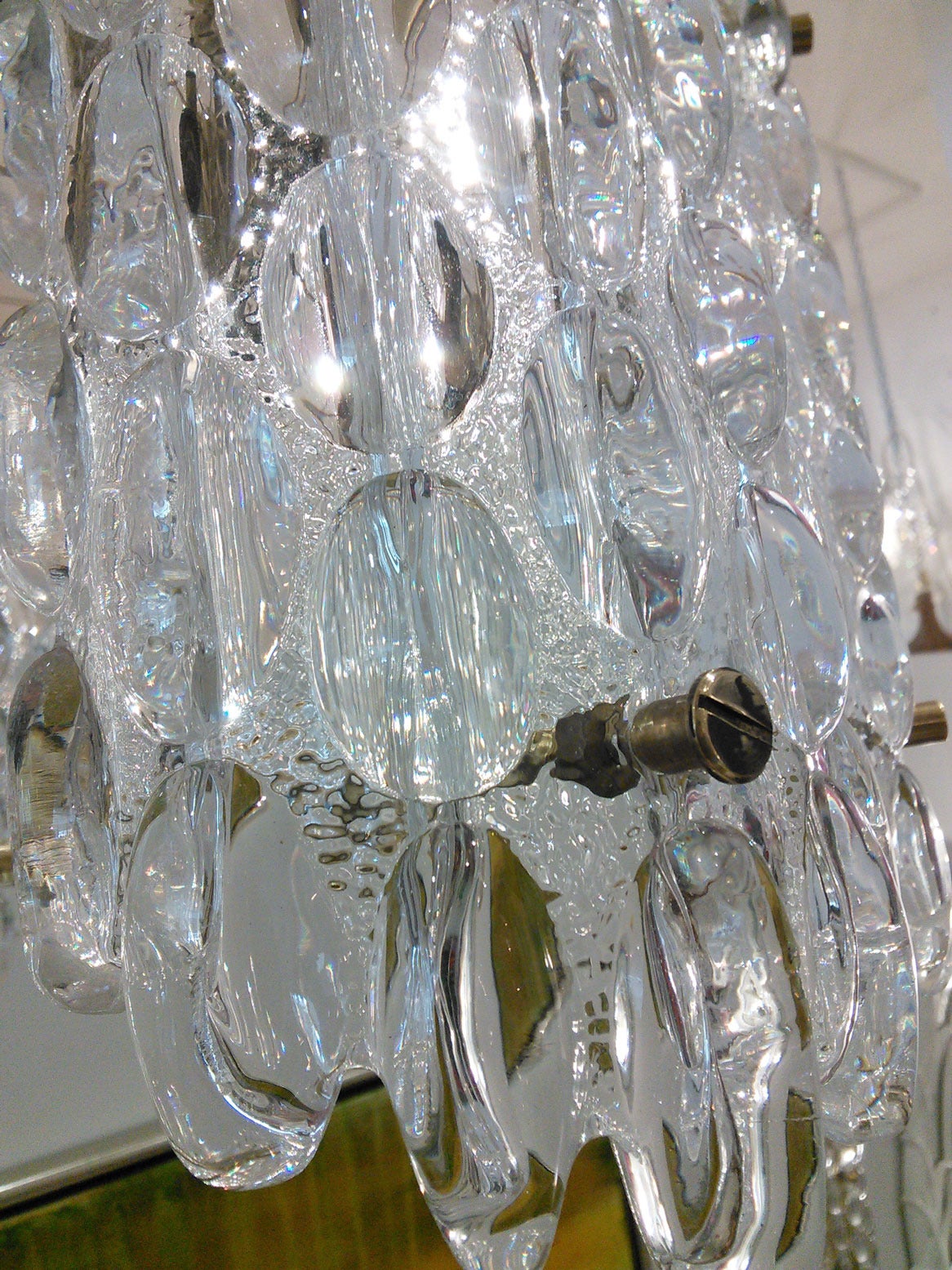 20th Century Orrefors for Carl Fagerlund Brass and Glass Pendant Chandelier