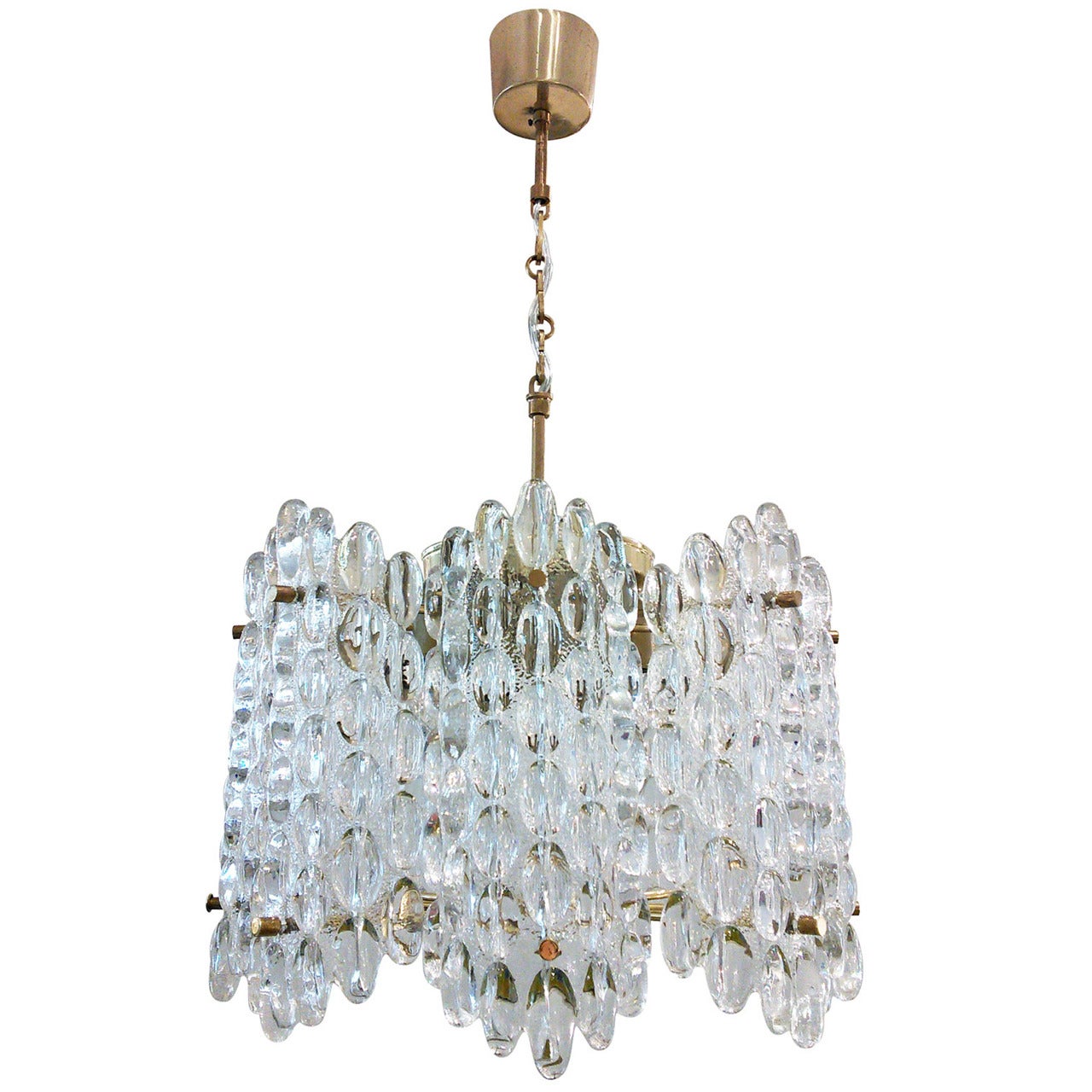 Orrefors for Carl Fagerlund Brass and Glass Pendant Chandelier