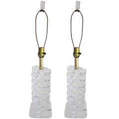 Pair of Mid-Century Modern "Stacked" Lucite Lamps