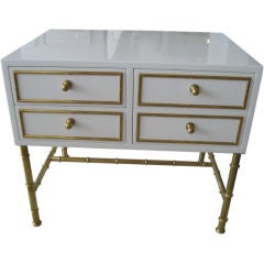 Pair of Mastercraft White Lacquer Chests on Brass Stand