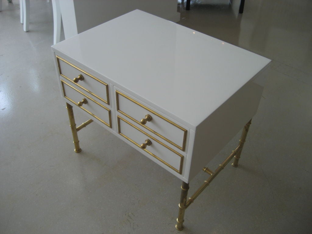 Unknown Pair of Mastercraft White Lacquer Chests on Brass Stand