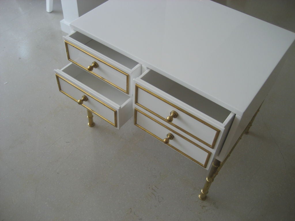 Mid-20th Century Pair of Mastercraft White Lacquer Chests on Brass Stand