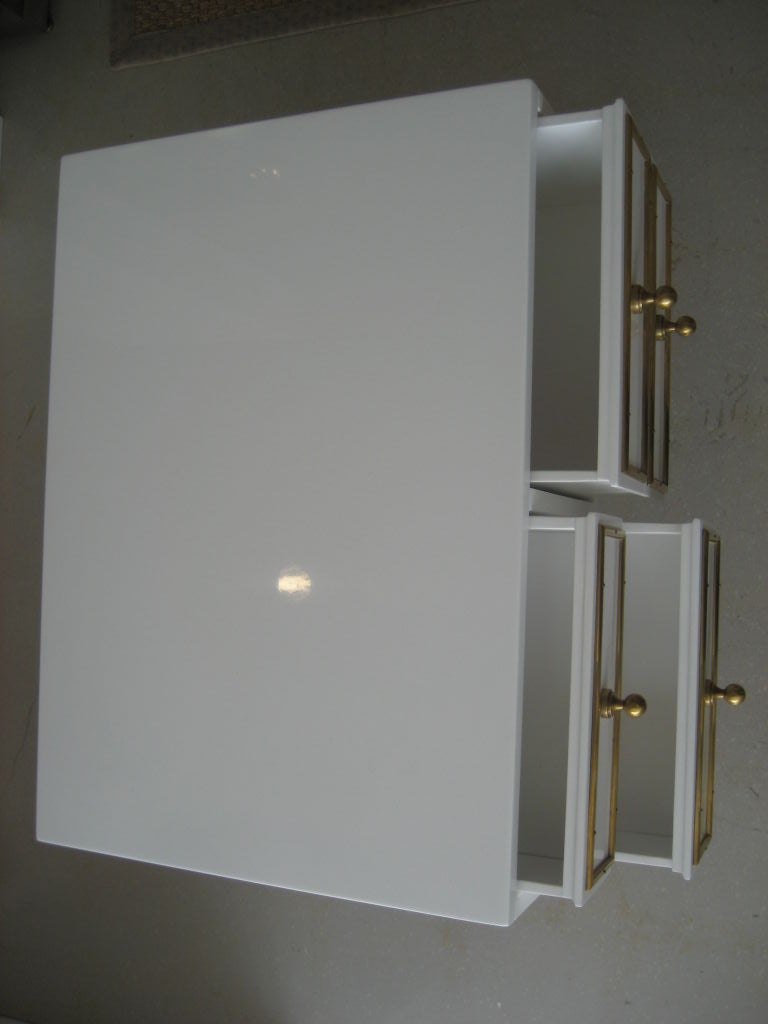 Pair of Mastercraft White Lacquer Chests on Brass Stand 1