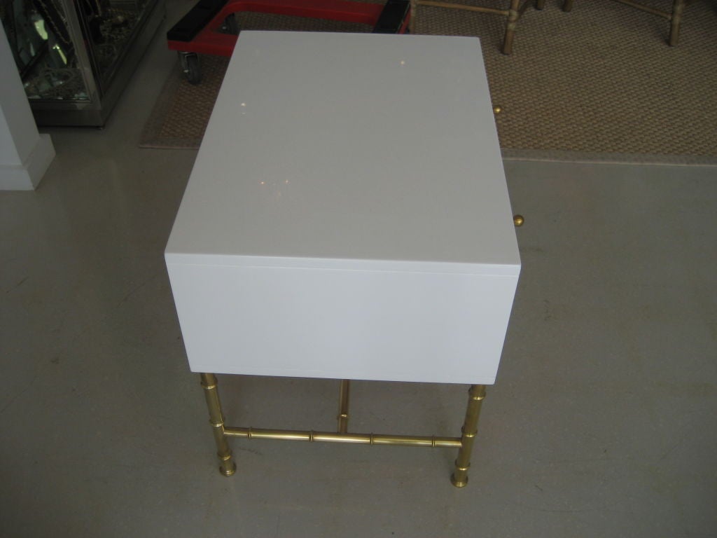 Pair of Mastercraft White Lacquer Chests on Brass Stand 2