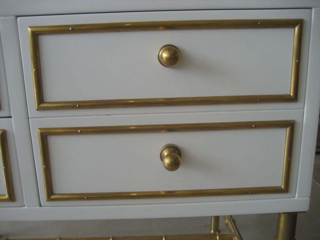 Pair of Mastercraft White Lacquer Chests on Brass Stand 5