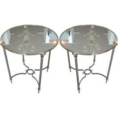 Pair of Steel and Brass Neoclassical Style Mirror Top Tables