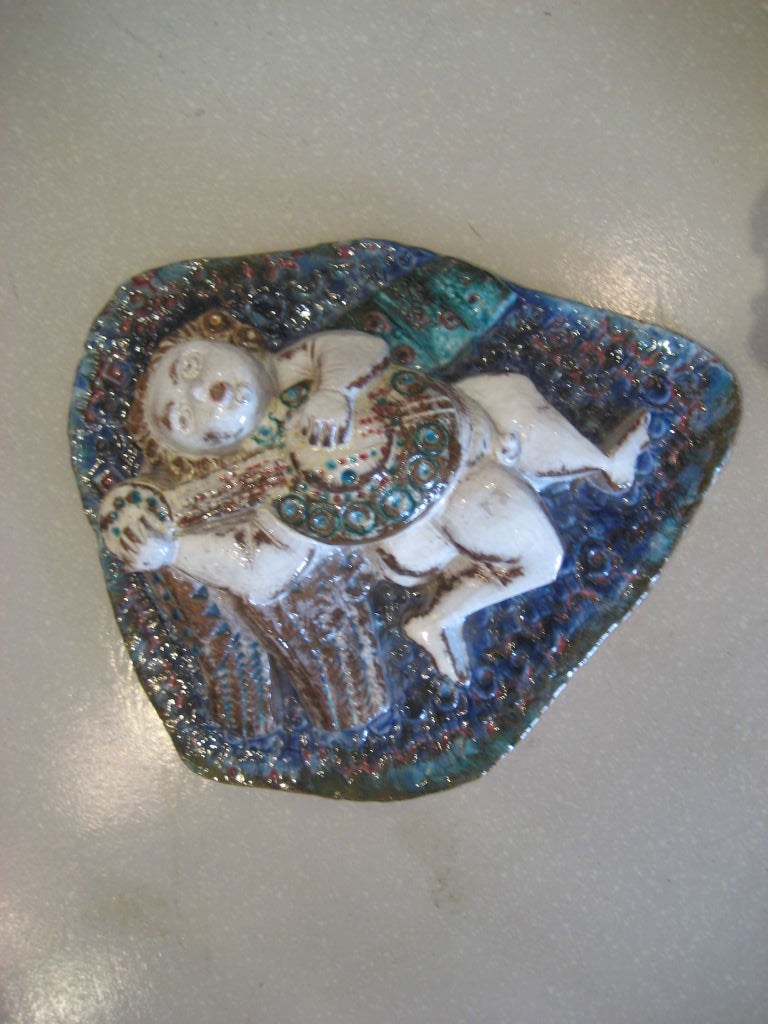 Italian Polychrome Terra Cotta Cherub Plaque