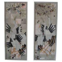 Vintage Pair of Ceramic Panels Depicting Birds