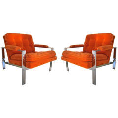 Pair of Milo Baughman Chrome Arm Chairs