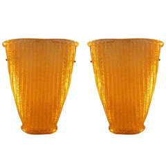 Pair of Amber Murano Glass Sconces