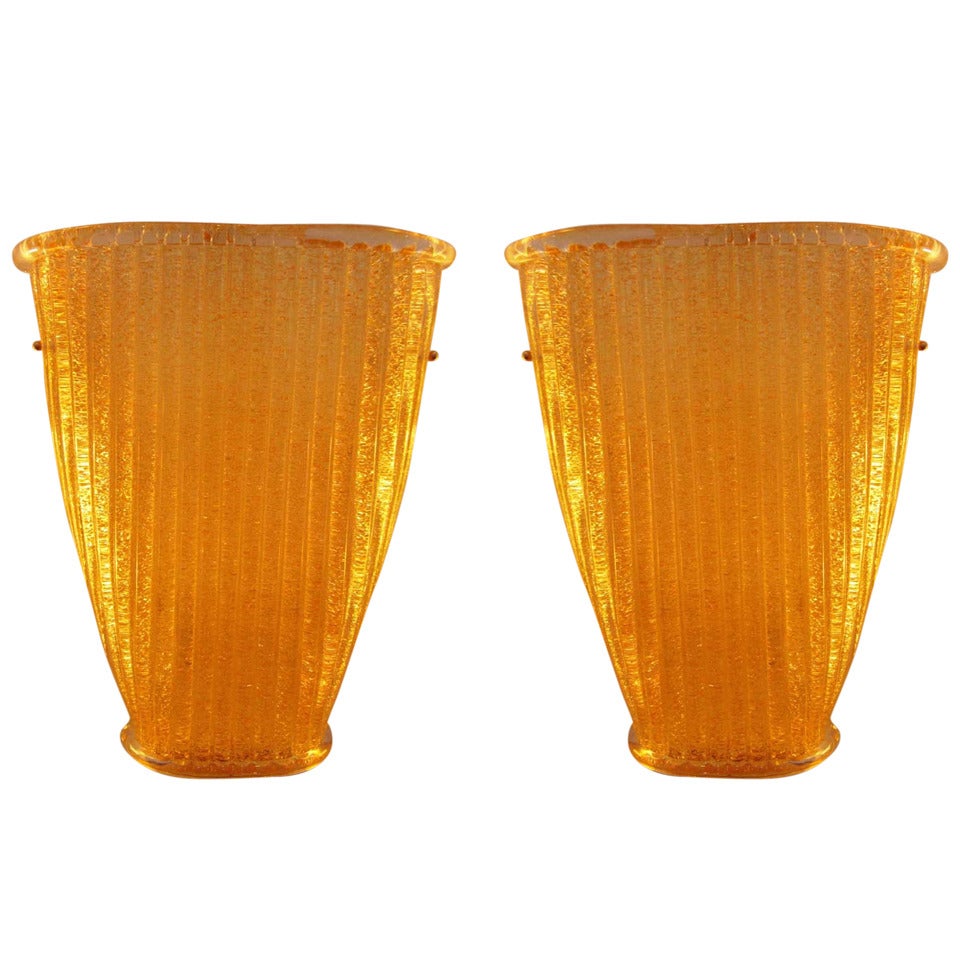 Pair of Amber Murano Glass Sconces