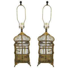 Pair of Vintage Brass Birdcage Lamps