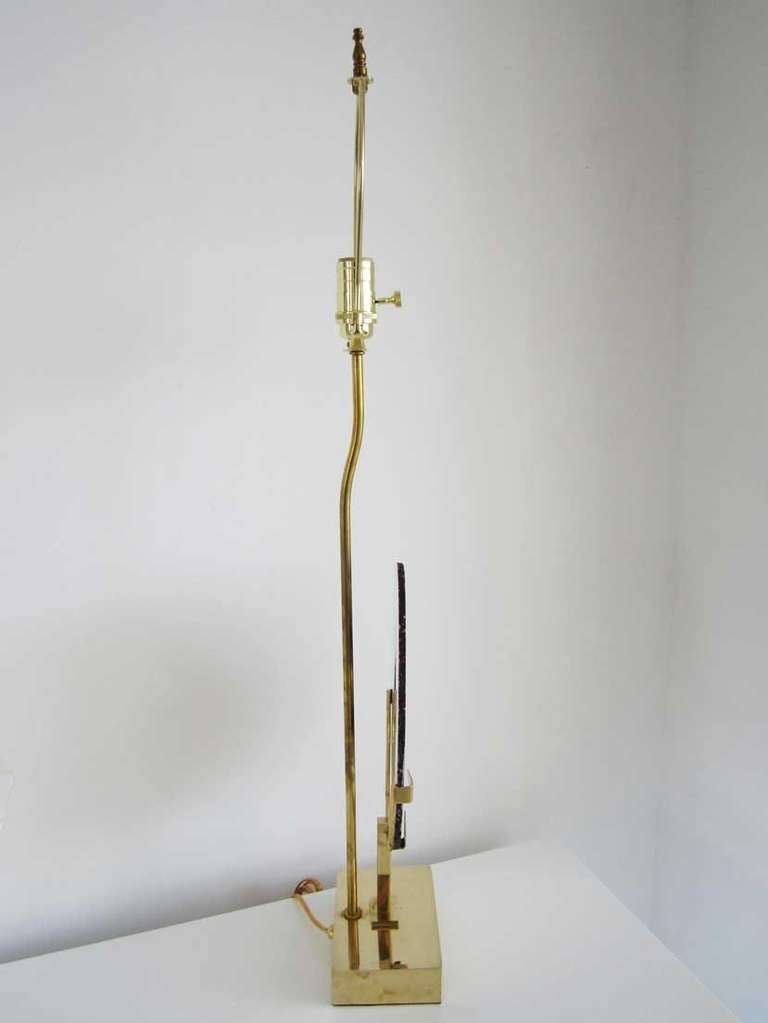 Late 20th Century Single Brass and Mineral Lamp - Style of Willy Daro