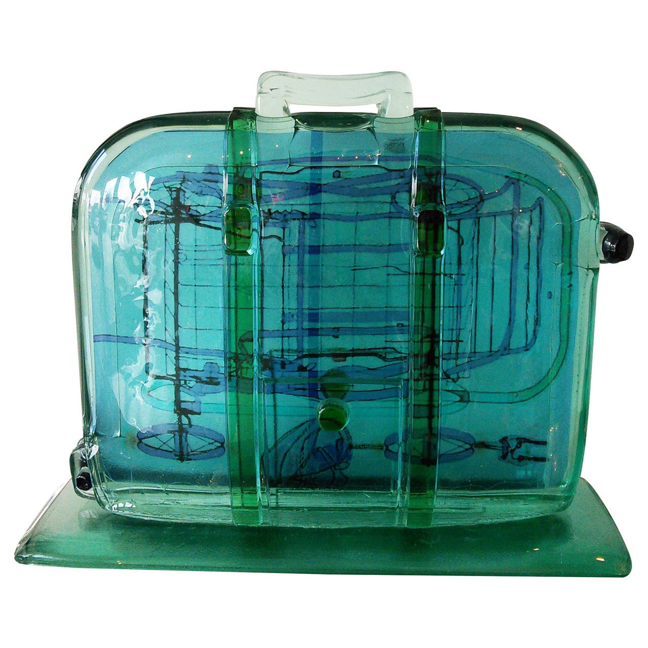 Søren Gøttrup and Britta Madsen Green Glass Cast Suitcase Sculpture