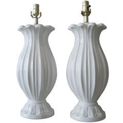 Pair of Bulbous White Lacquer Lamps