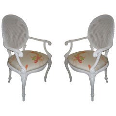 Pair of  Armchairs with Carved Wood Rope Motif