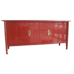 Mid Century Modern Persimmon Red Lacquer Cabinet