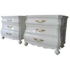 Pair of Hollywood Regency White Lacquer Bombay Chests