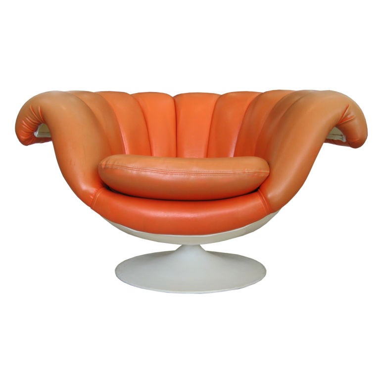 Orange Mid Century Modern Vinyl and Fiberglass Lounge Chair
