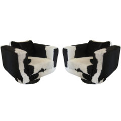 Pair of Cowhide Swivel Chairs with Chrome Base