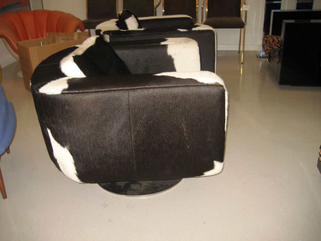 Pair of Cowhide Swivel Chairs with Chrome Base 2