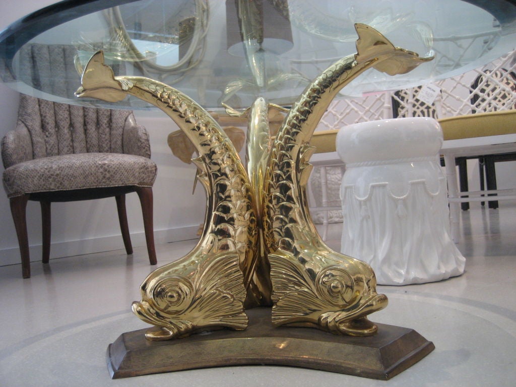Unknown Vintage Brass Dolphin Coffee Table