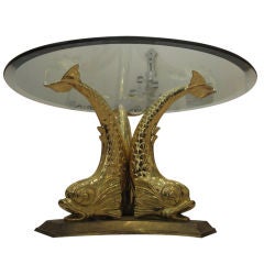 Vintage Brass Dolphin Coffee Table