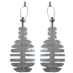 Pair of Stacked  Lucite Lamps