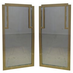 Pair of Geometric  Brass  Mirrors