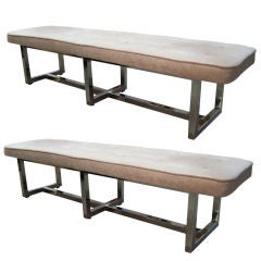 Pair of Mid Century Super Long Chrome Benches