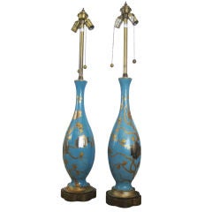 Pair Antique Orientalist Blue Lamps