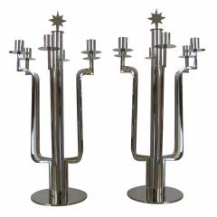 Pair of Art Deco Nickel Plate Candelabra with Star Motif