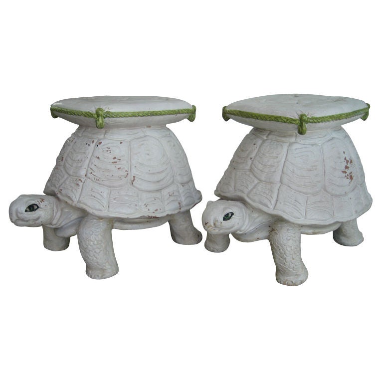 Pair of Italian Terracotta Turtle Garden Seats - Tables