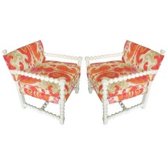Pair of Vintage Chairs with Ikat Fabric