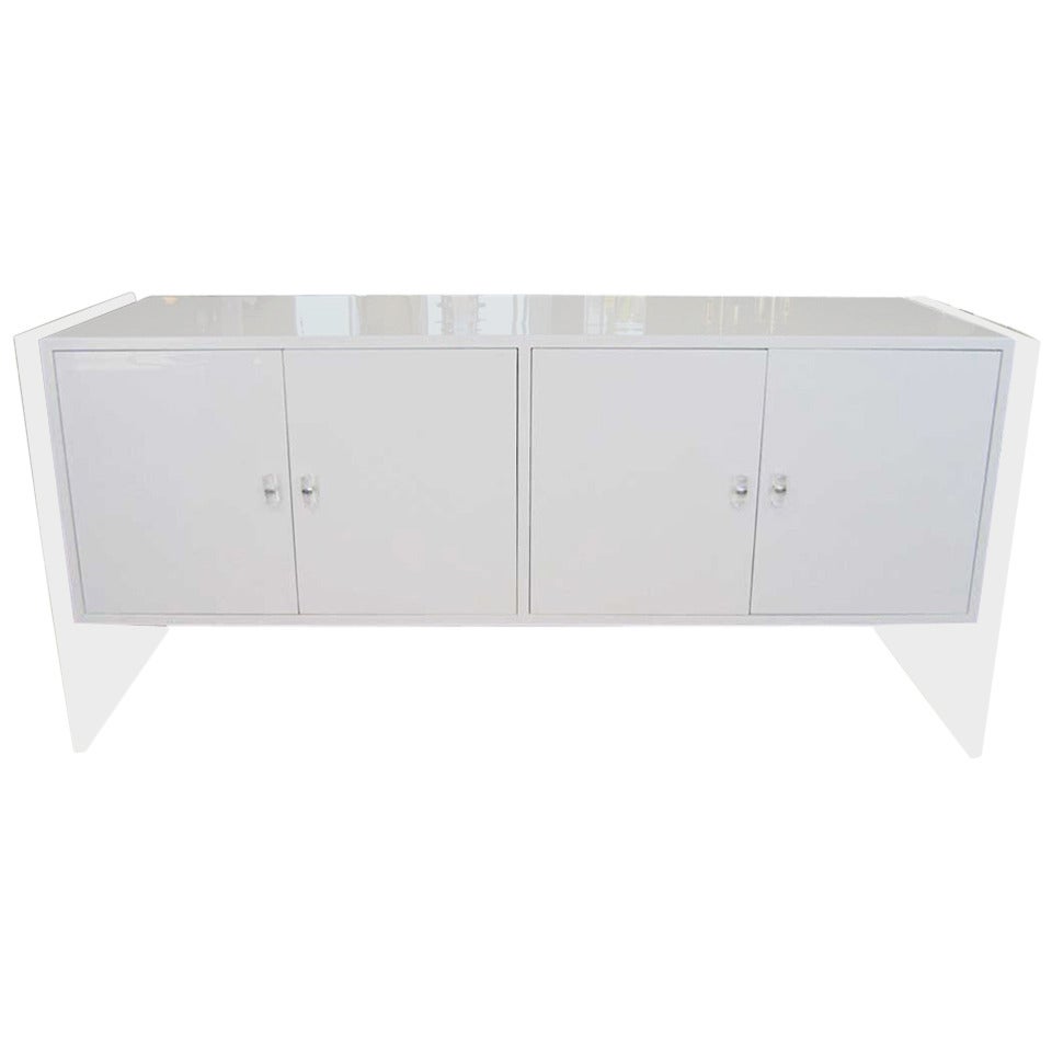 Mid Century Modern White Lacquer and Lucite Credenza