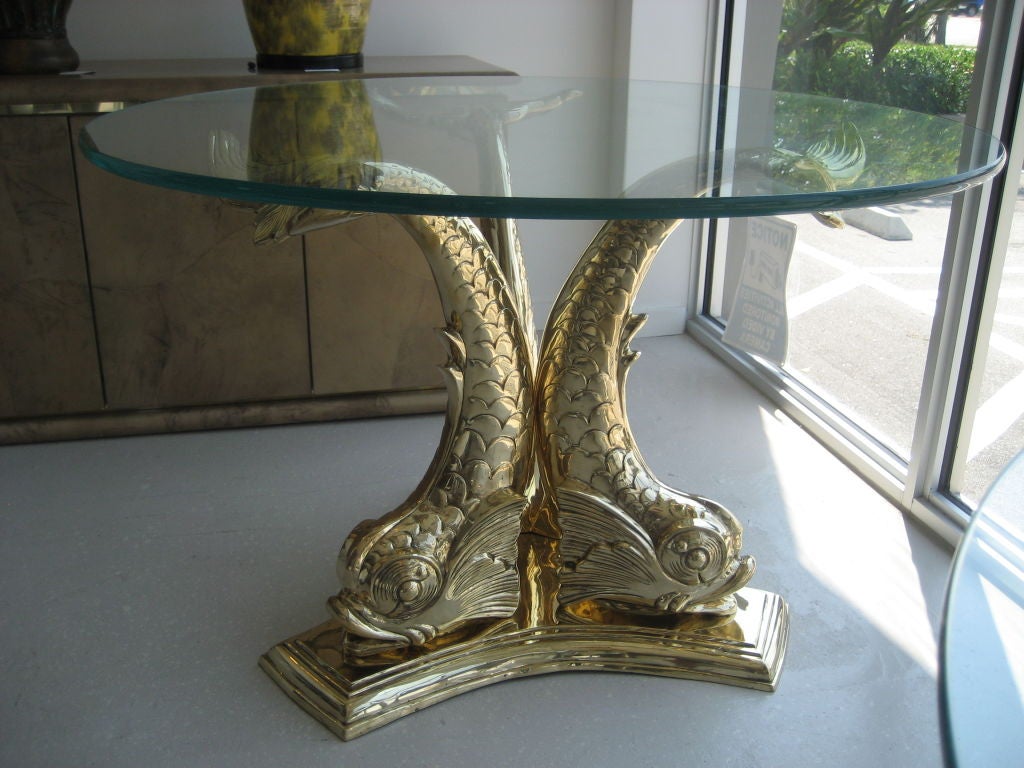 Italian Monumental Brass Dolphin Table