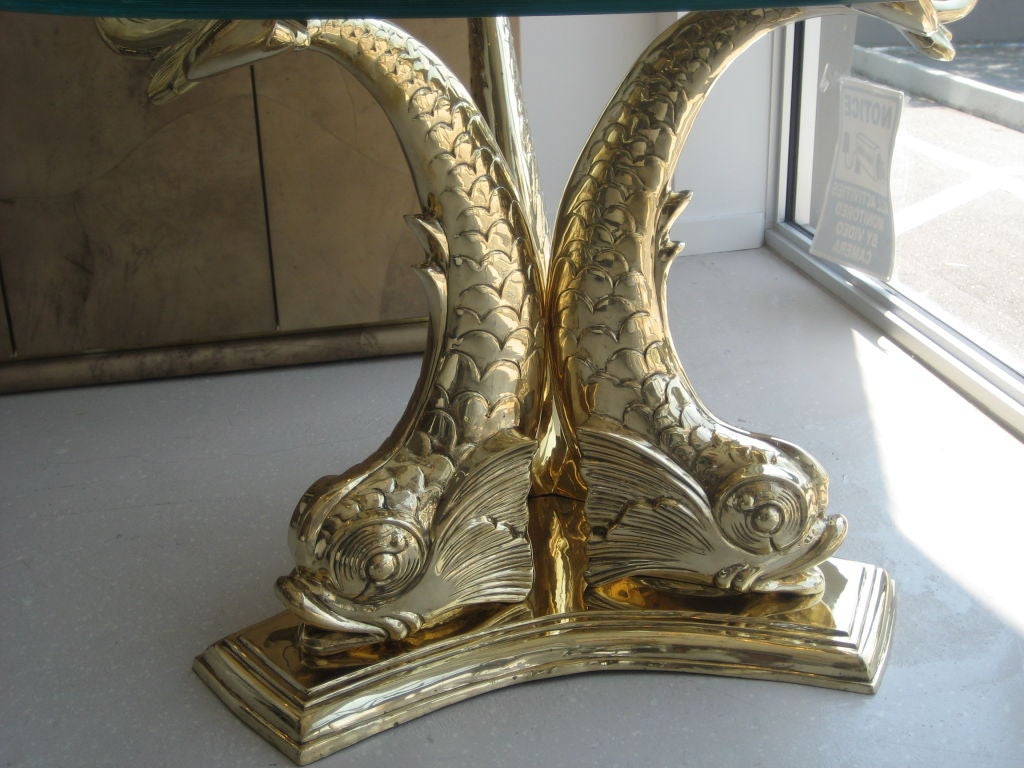 Mid-20th Century Monumental Brass Dolphin Table