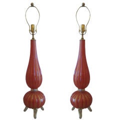 Pair of Tangerine Orange Murano Glass Lamps