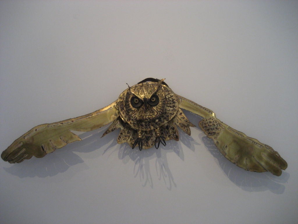 Mid Century Mixed Metal Owl Wall Sculpture - Del Filardi 6