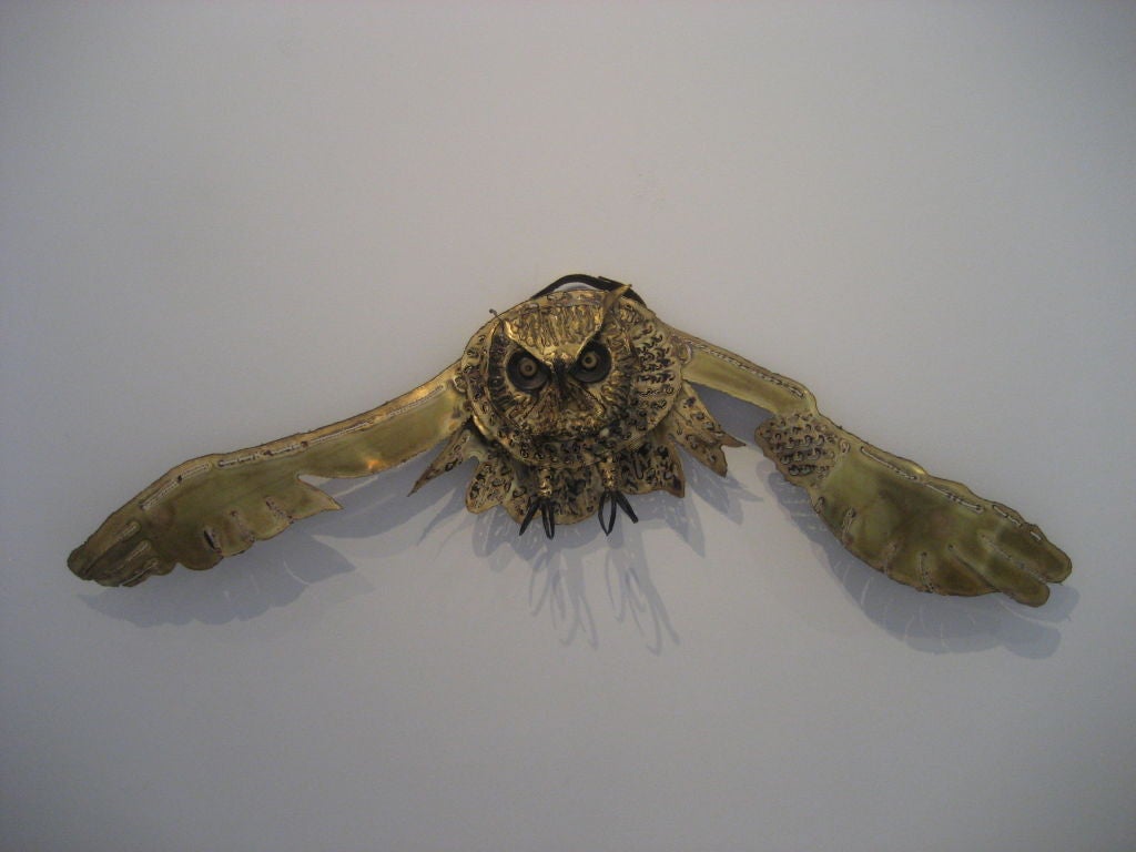 Artist made mixed metal owl made by Del Filardi- renowned American sculptress.